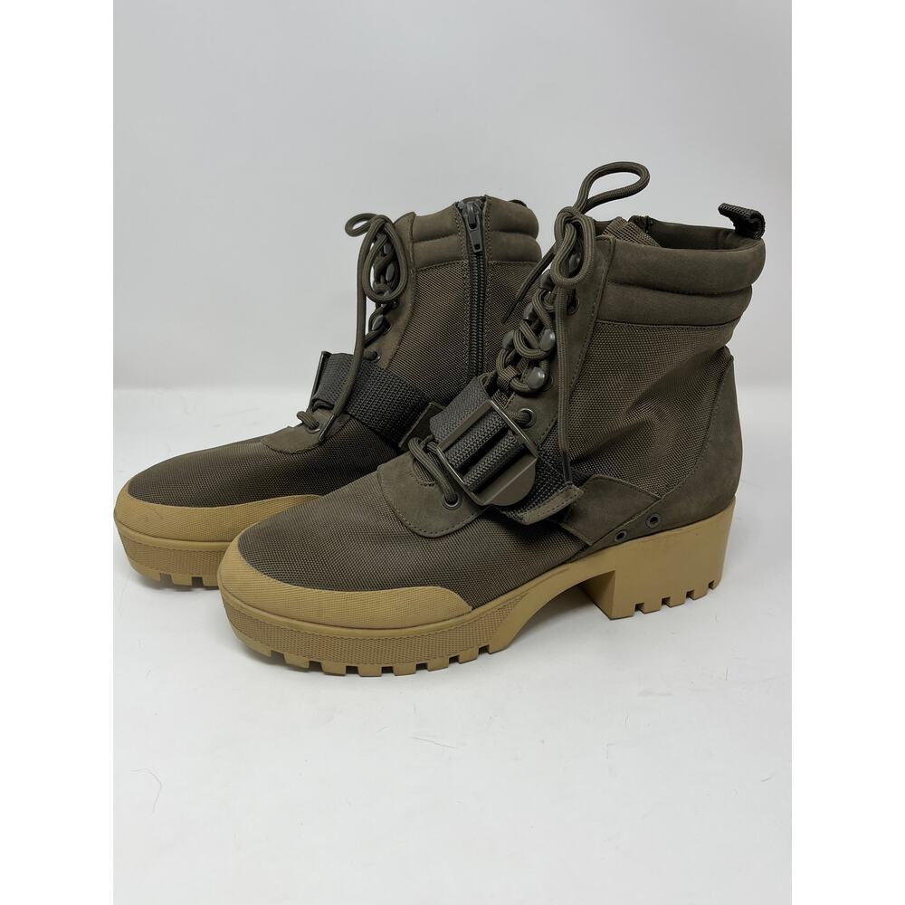 Steve Madden Grady Leather combat boots chunky heel green size 10 m